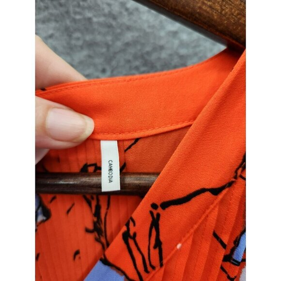 Foxcroft NYC Womens Floral Blouse 16W Vibrant Orange & Blue Long Sleeve Button - Picture 3 of 5